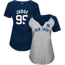 Aaron Judge New York Yankees Majestic Women's Plus Size From the Stretch Pinstripe Player V-Notch T-Shirt - Gray/Navy