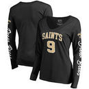 Drew Brees New Orleans Saints NFL Pro Line by Fanatics Branded Women's Heartthrob Name & Number V-Neck T-Shirt - Black