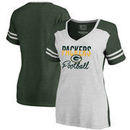 Green Bay Packers NFL Pro Line by Fanatics Branded Women's Free Line Color Block Tri-Blend V-Neck T-Shirt - White/Green