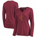 Cleveland Cavaliers Fanatics Branded Women's Distressed Logo Long Sleeve Tri-Blend T-Shirt - Heathered Wine