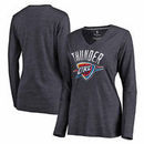 Oklahoma City Thunder Fanatics Branded Women's Distressed Logo Long Sleeve Tri-Blend T-Shirt - Heathered Navy
