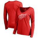 Detroit Red Wings Fanatics Branded Women's Splatter Logo V-Neck Long Sleeve T-Shirt - Red