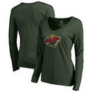 Minnesota Wild Fanatics Branded Women's Splatter Logo V-Neck Long Sleeve T-Shirt - Green