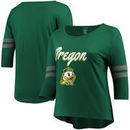 Oregon Ducks Women's Plus Size Drop Tail 3/4-Sleeve Stripe T-Shirt - Green