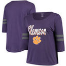 Clemson Tigers Women's Plus Size Drop Tail 3/4-Sleeve Stripe T-Shirt - Purple