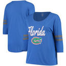 Florida Gators Women's Plus Size Drop Tail 3/4-Sleeve Stripe T-Shirt - Royal