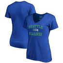 Seattle Seahawks NFL Pro Line by Fanatics Branded Women's Vintage Collection Victory Arch Plus Size V-Neck T-Shirt - Royal