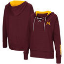 Minnesota Golden Gophers Colosseum Women's Rhymes Lace-Up Pullover V-Neck Hoodie – Maroon