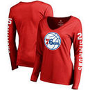 Ben Simmons Philadelphia 76ers Fanatics Branded Women's Team Idol Name & Number Long Sleeve V-Neck T-Shirt - Red