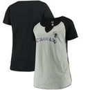 Colorado Rockies Majestic Women's Plus Size From The Stretch Pinstripe T-Shirt - Heathered Gray/Black