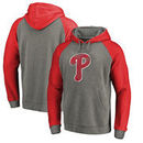 Philadelphia Phillies Fanatics Branded Distressed Team Logo Tri-Blend Raglan Pullover Hoodie - Gray/Red
