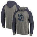San Diego Padres Fanatics Branded Distressed Team Logo Tri-Blend Raglan Pullover Hoodie - Gray/Navy