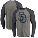 San Diego Padres Fanatics Branded Distressed Team Big & Tall Long Sleeve Tri-Blend Raglan T-Shirt - Gray/Navy
