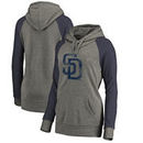 San Diego Padres Fanatics Branded Women's Distressed Team Logo Tri-Blend Plus Size Raglan Pullover Hoodie - Gray/Navy