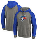 Toronto Blue Jays Fanatics Branded Distressed Team Logo Tri-Blend Big & Tall Raglan Pullover Hoodie - Gray/Royal