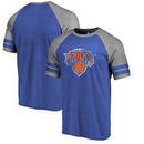 New York Knicks Fanatics Branded Distressed Logo Raglan Tri-Blend T-Shirt - Royal