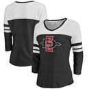 San Diego State Aztecs Fanatics Branded Women's Primary Logo Color Block 3/4 Sleeve Tri-Blend T-Shirt - Black