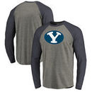 BYU Cougars Fanatics Branded Primary Logo Long Sleeve Tri-Blend Raglan T-Shirt - Heathered Gray