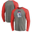 Fresno State Bulldogs Fanatics Branded College Vault Primary Team Logo Big & Tall Long Sleeve Tri-Blend Raglan T-Shirt - Ash