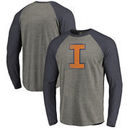 Illinois Fighting Illini Fanatics Branded College Vault Primary Team Logo Big & Tall Long Sleeve Tri-Blend Raglan T-Shirt - Ash