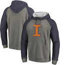 Illinois Fighting Illini Fanatics Branded College Vault Primary Logo Tri-Blend Big & Tall Raglan Pullover Hoodie - Ash