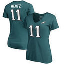 Carson Wentz Philadelphia Eagles NFL Pro Line by Fanatics Branded Women's Authentic Stack Name & Number V-Neck T-Shirt - Green