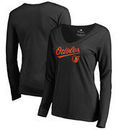 Baltimore Orioles Fanatics Branded Women's Team Lockup Slim Fit Long Sleeve V-Neck T-Shirt - Black