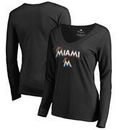 Miami Marlins Fanatics Branded Women's Team Lockup Slim Fit Long Sleeve V-Neck T-Shirt - Black