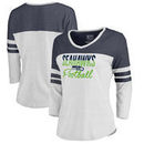 Seattle Seahawks NFL Pro Line by Fanatics Branded Women's Plus Size Color Block 3/4 Sleeve Tri-Blend T-Shirt - White