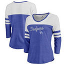 Los Angeles Dodgers Fanatics Branded Women's Rising Script Tri-Blend Raglan V-Neck 3/4-Sleeve T-Shirt – Heathered Royal/White