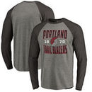 Portland Trail Blazers Fanatics Branded Antique Stack Long Sleeve Tri-Blend Raglan T-Shirt - Ash