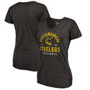 Pittsburgh Steelers NFL Pro Line by Fanatics Branded Women's Timeless Collection Vintage Arch Tri-Blend V-Neck T-Shirt - Black
