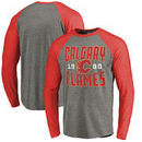 Calgary Flames Fanatics Branded Timeless Collection Antique Stack Tri-Blend Long Sleeve Raglan T-Shirt - Ash