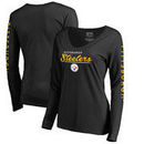 Pittsburgh Steelers NFL Pro Line by Fanatics Branded Women's High Class V-Neck Long Sleeve T-Shirt - Black