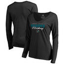 San Jose Sharks Fanatics Branded Women's Iconic Collection Script Assist Long Sleeve V-Neck T-Shirt - Black