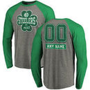 Pittsburgh Steelers NFL Pro Line by Fanatics Branded Personalized Emerald Isle Long Sleeve Tri-Blend Raglan T-Shirt - Ash