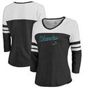 San Jose Sharks Fanatics Branded Women's Timeless Collection Rising Script Color Block 3/4 Sleeve Tri-Blend T-Shirt - Black