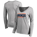 Denver Broncos NFL Pro Line by Fanatics Branded Women's Iconic Collection On Side Stripe Long Sleeve V-Neck T-Shirt - Ash