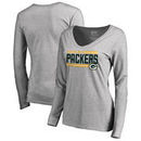 Green Bay Packers NFL Pro Line by Fanatics Branded Women's Iconic Collection On Side Stripe Long Sleeve V-Neck T-Shirt - Ash