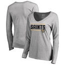 New Orleans Saints NFL Pro Line by Fanatics Branded Women's Iconic Collection On Side Stripe Long Sleeve V-Neck T-Shirt - Ash