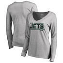 New York Jets NFL Pro Line by Fanatics Branded Women's Iconic Collection On Side Stripe Long Sleeve V-Neck T-Shirt - Ash