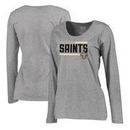 New Orleans Saints NFL Pro Line by Fanatics Branded Women's Iconic Collection On Side Stripe Long Sleeve Plus Size T-Shirt - Ash