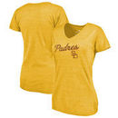 San Diego Padres Fanatics Branded Women's Rising Script Tri-Blend V-Neck T-Shirt - Gold