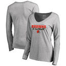 Cleveland Browns NFL Pro Line by Fanatics Branded Women's Iconic Collection Script Assist Long Sleeve V-Neck T-Shirt - Ash