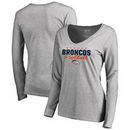 Denver Broncos NFL Pro Line by Fanatics Branded Women's Iconic Collection Script Assist Long Sleeve V-Neck T-Shirt - Ash