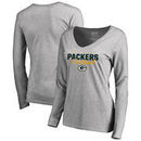 Green Bay Packers NFL Pro Line by Fanatics Branded Women's Iconic Collection Script Assist Long Sleeve V-Neck T-Shirt - Ash