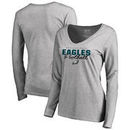 Philadelphia Eagles NFL Pro Line by Fanatics Branded Women's Iconic Collection Script Assist Long Sleeve V-Neck T-Shirt - Ash