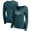 Philadelphia Eagles NFL Pro Line by Fanatics Branded Women's Iconic Collection Script Assist Long Sleeve V-Neck T-Shirt - Midnig