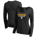 Pittsburgh Steelers NFL Pro Line by Fanatics Branded Women's Iconic Collection Script Assist Long Sleeve V-Neck T-Shirt - Black