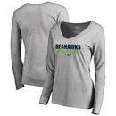Seattle Seahawks NFL Pro Line by Fanatics Branded Women's Iconic Collection Script Assist Long Sleeve V-Neck T-Shirt - Ash